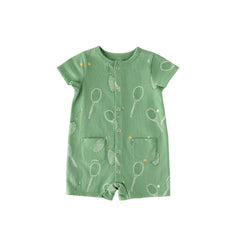 Pehr-Short Sleeve Pocket Romper-Doubles Green-1