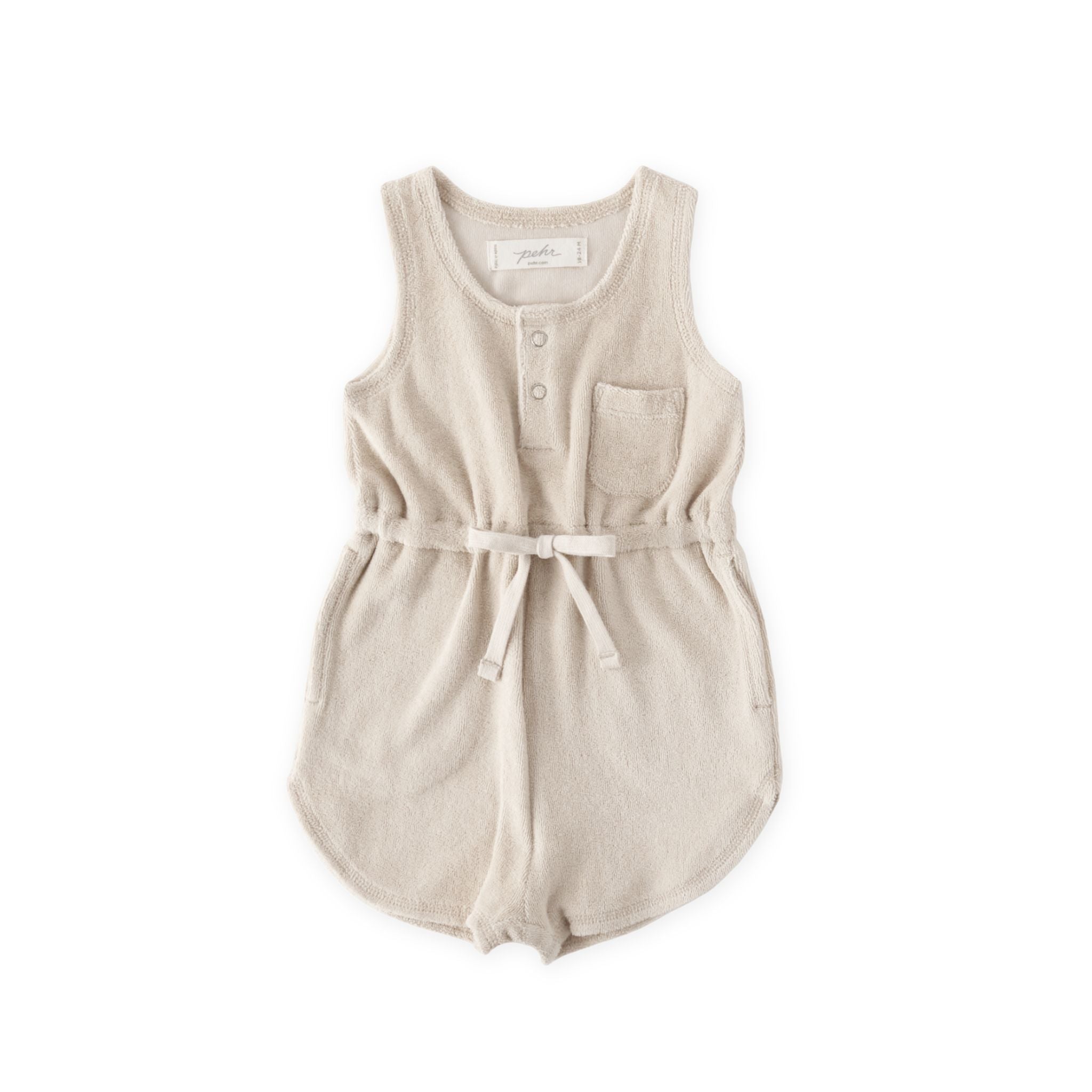 Pehr-Classic Terry Drawstring Romper-Sand-Toddler-1
