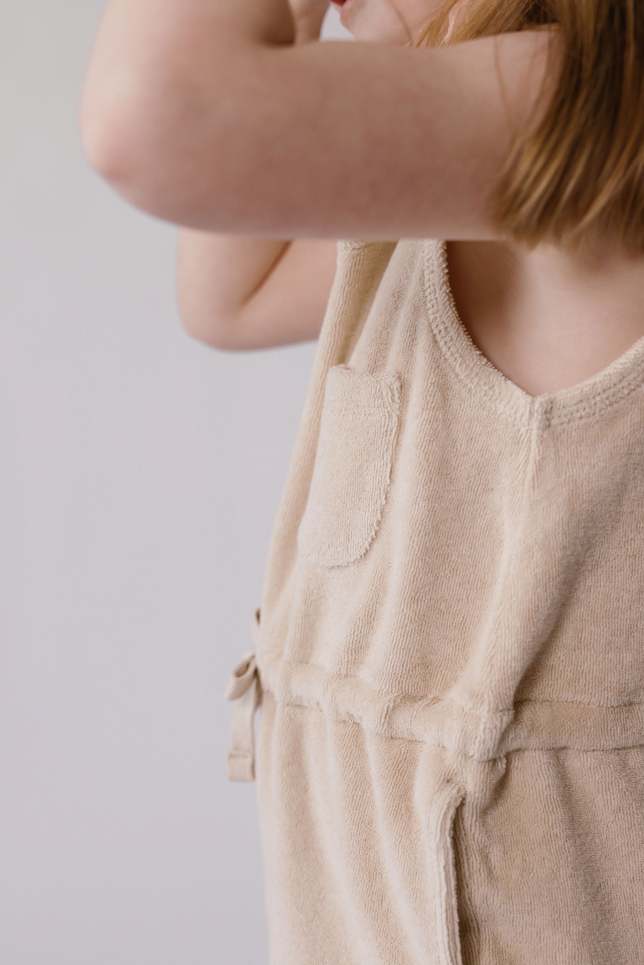 Pehr-Classic Terry Drawstring Romper-Sand-Toddler-4