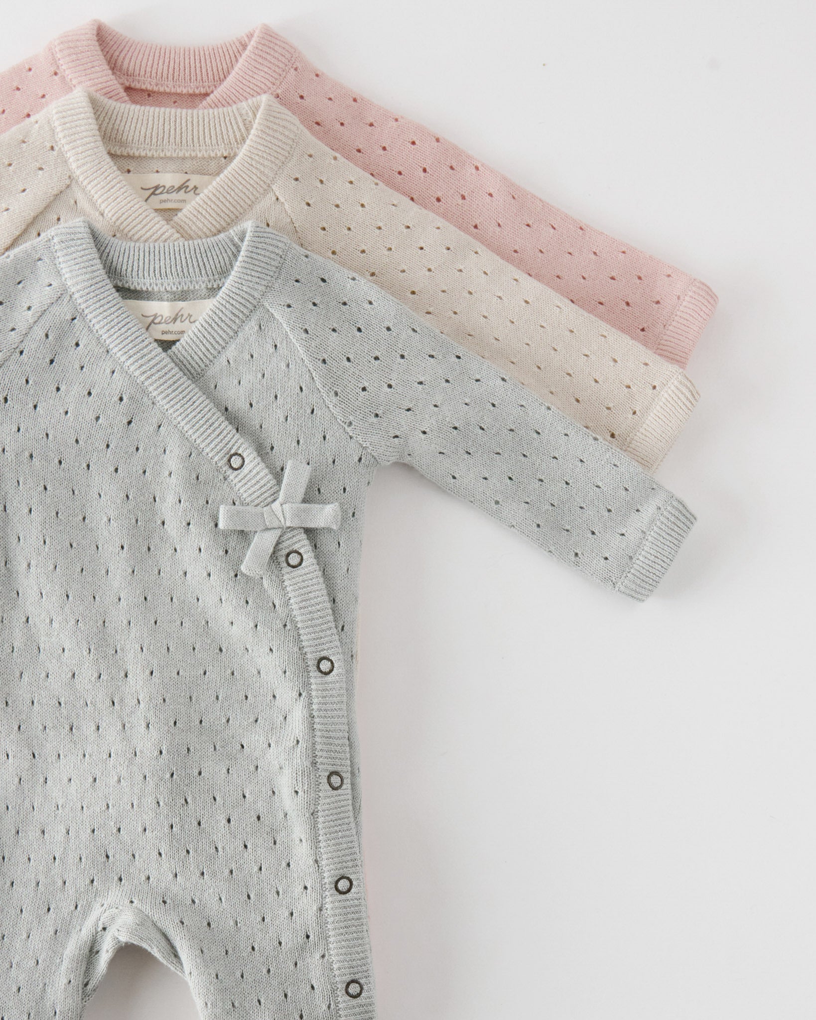Pehr-Dotty Knit Kimono Romper-Soft Peony-Newborn-2