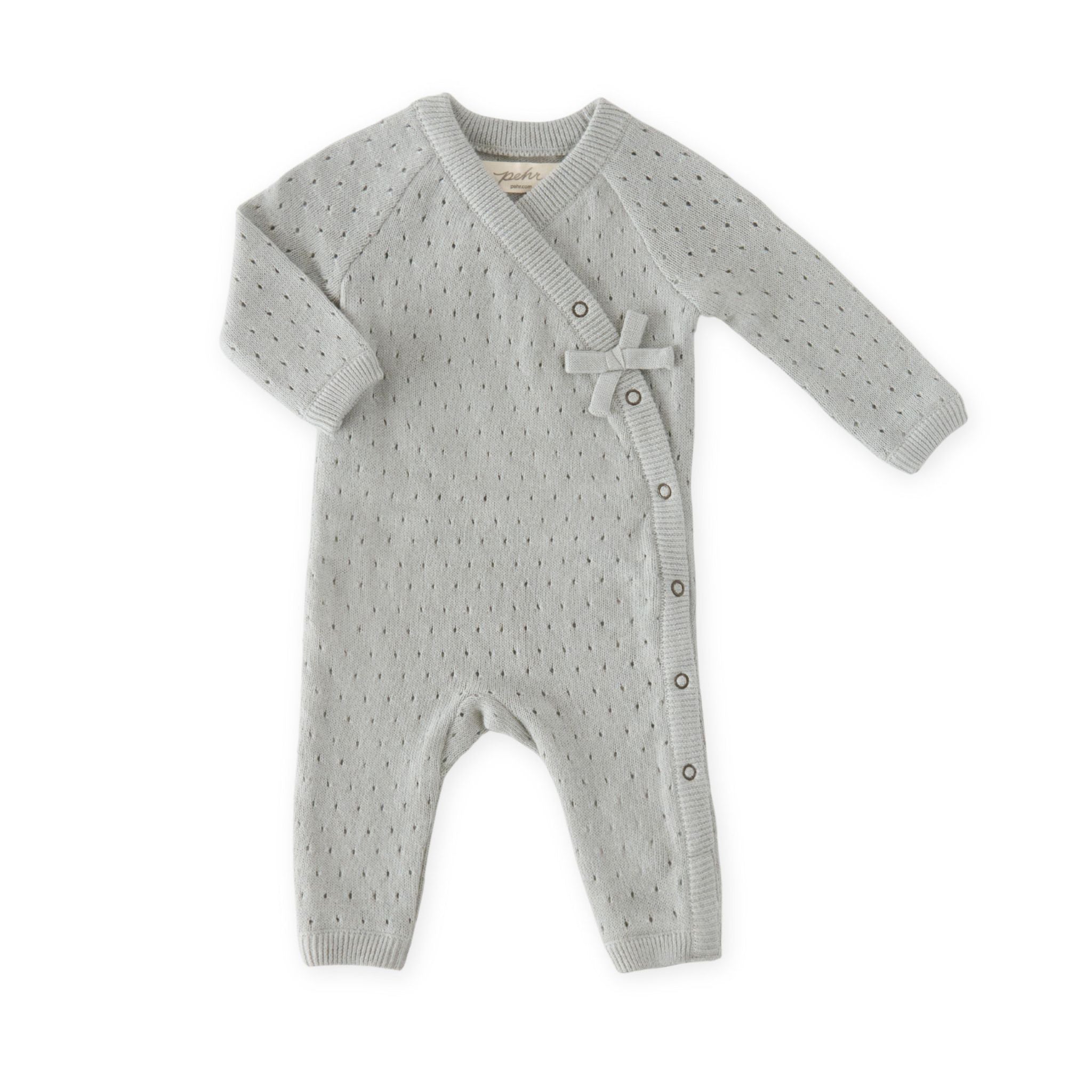 Pehr-Dotty Knit Kimono Romper-Soft Sea-Newborn-1