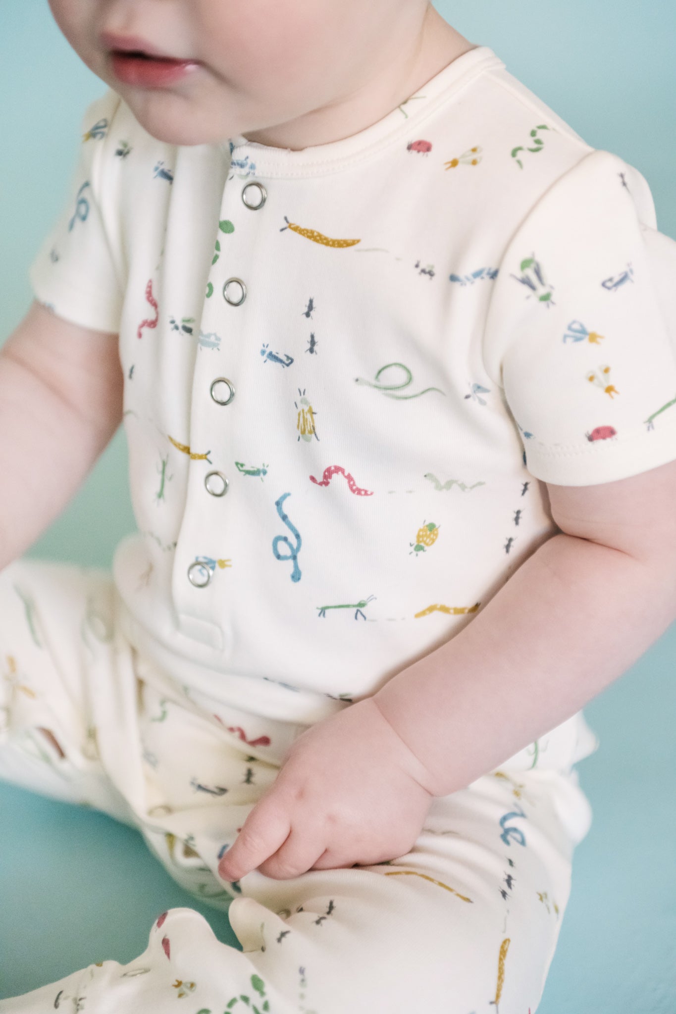 Pehr-Short Sleeve Henley Romper-Crawling Critters-2