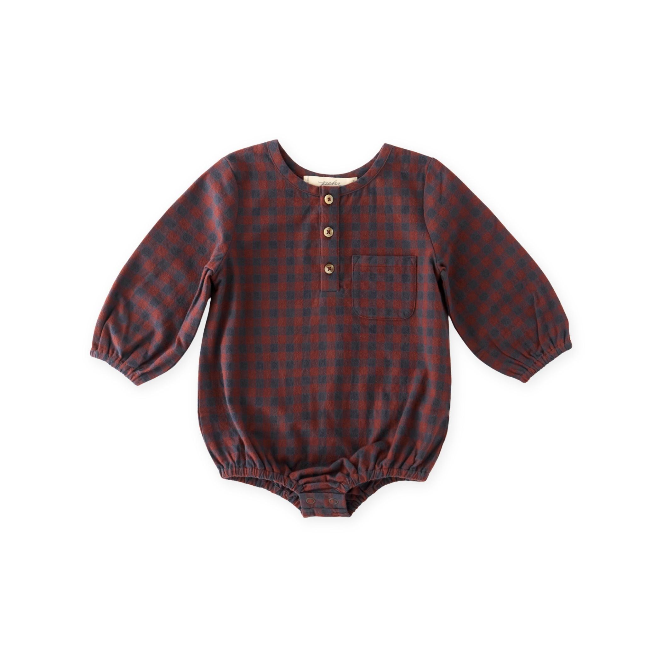 Pehr-Flannel Long Sleeve One Piece-Mulberry/Ink-1