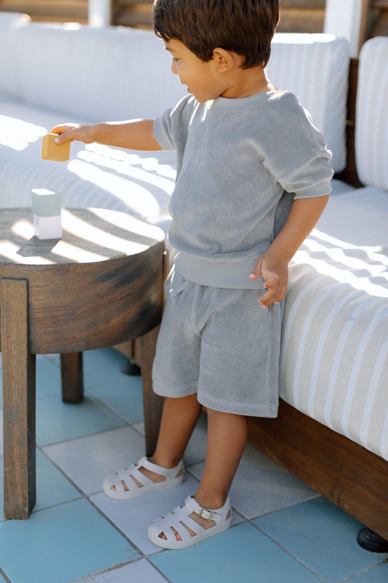 Pehr-Classic Terry Dropped Shoulder Short Sleeve Top-Puddle-2