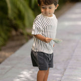 Pehr-Dropped Shoulder Short Sleeve T-Shirt-Stripes Away Ink Blue-5
