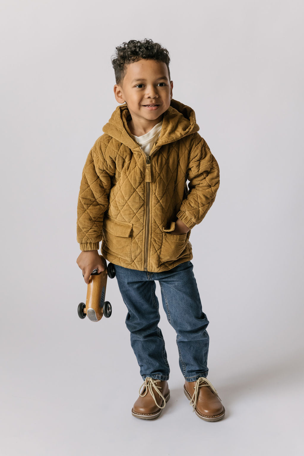 Pehr-Corduroy Kids Quilted Jacket-Ochre-4