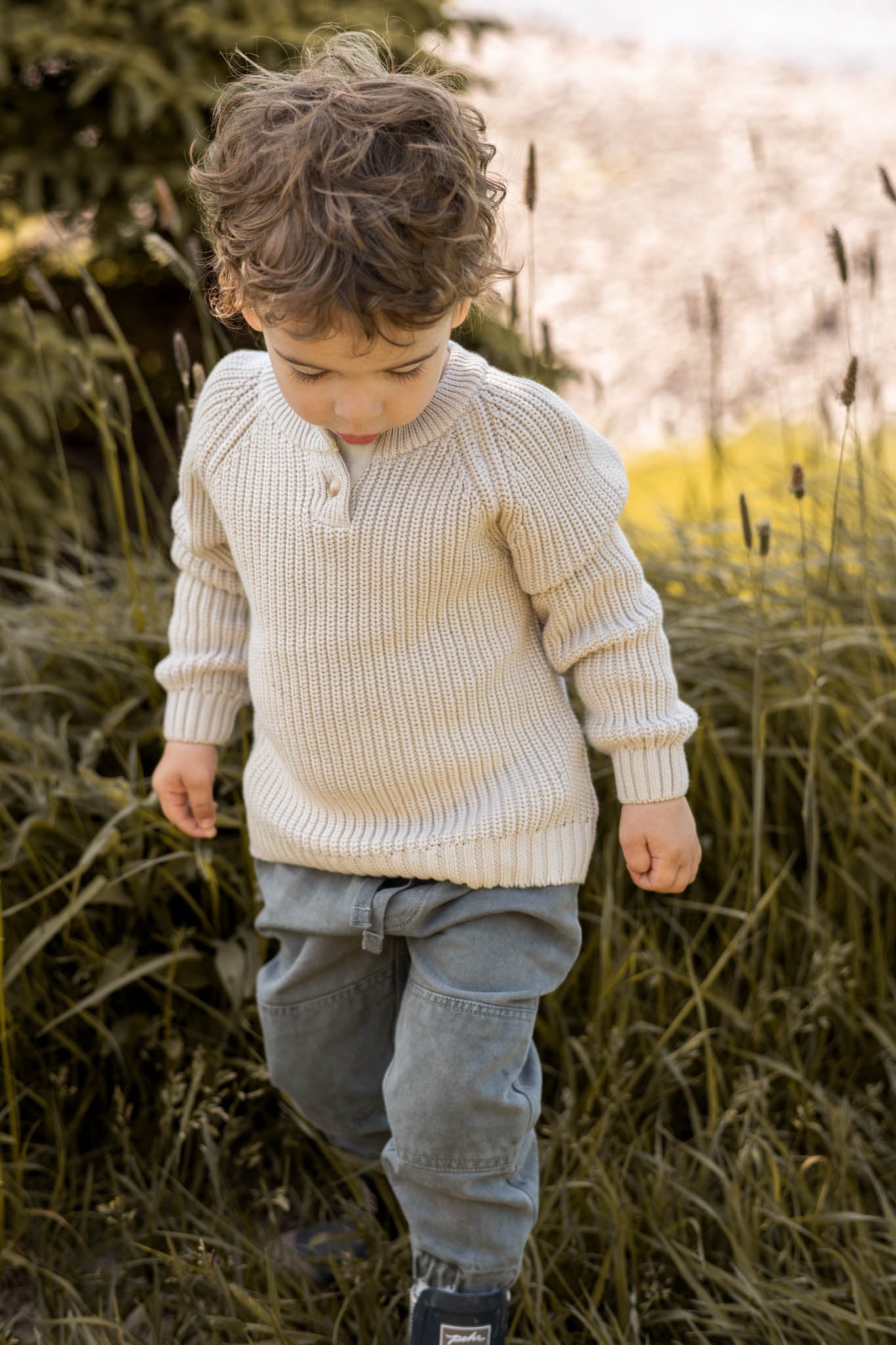 Pehr-Cotton Knit Toddler Sweater-Stone-2