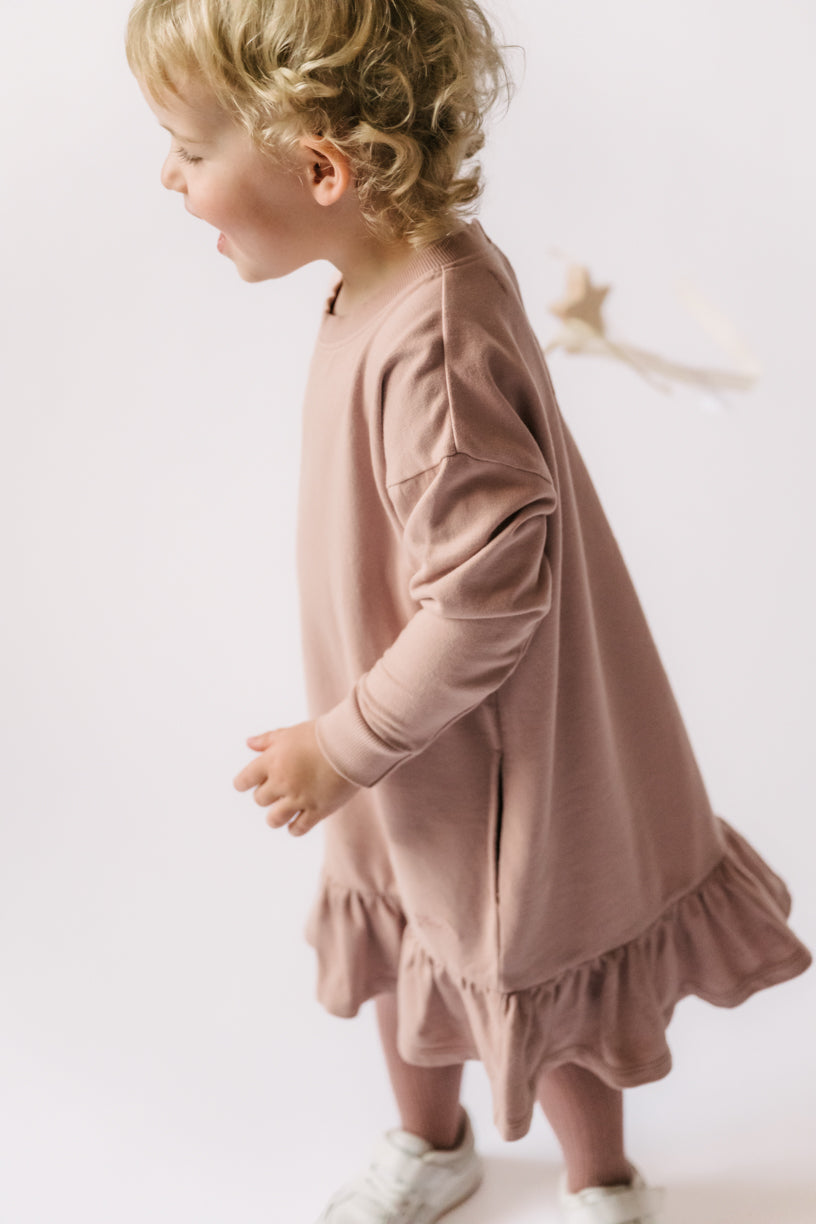 Pehr-French Terry Ruffle Hem Dress-Soft Peony-2