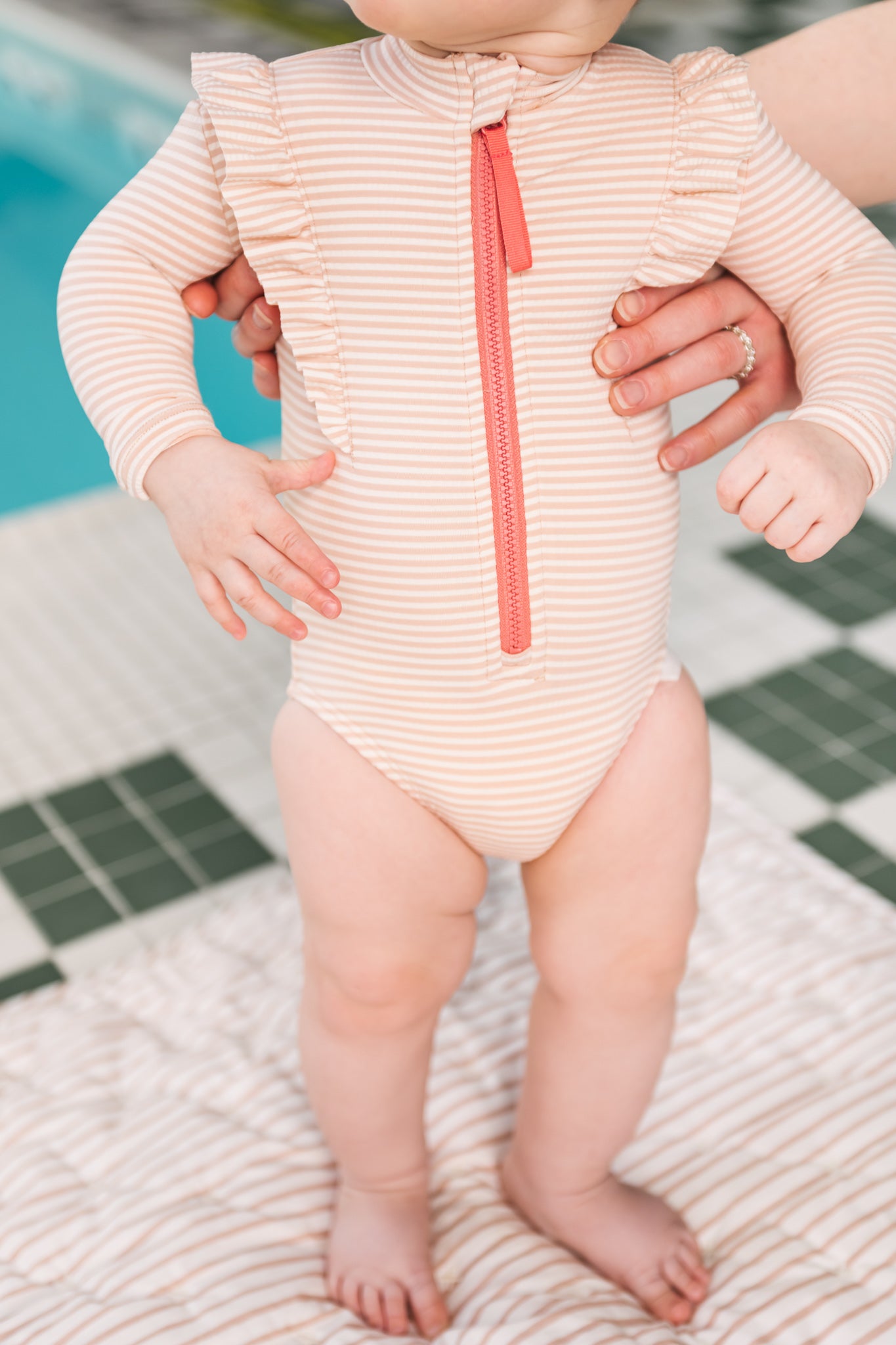 Pehr-Long Sleeve Ruffle One Piece-Seersucker Peony-Baby-4