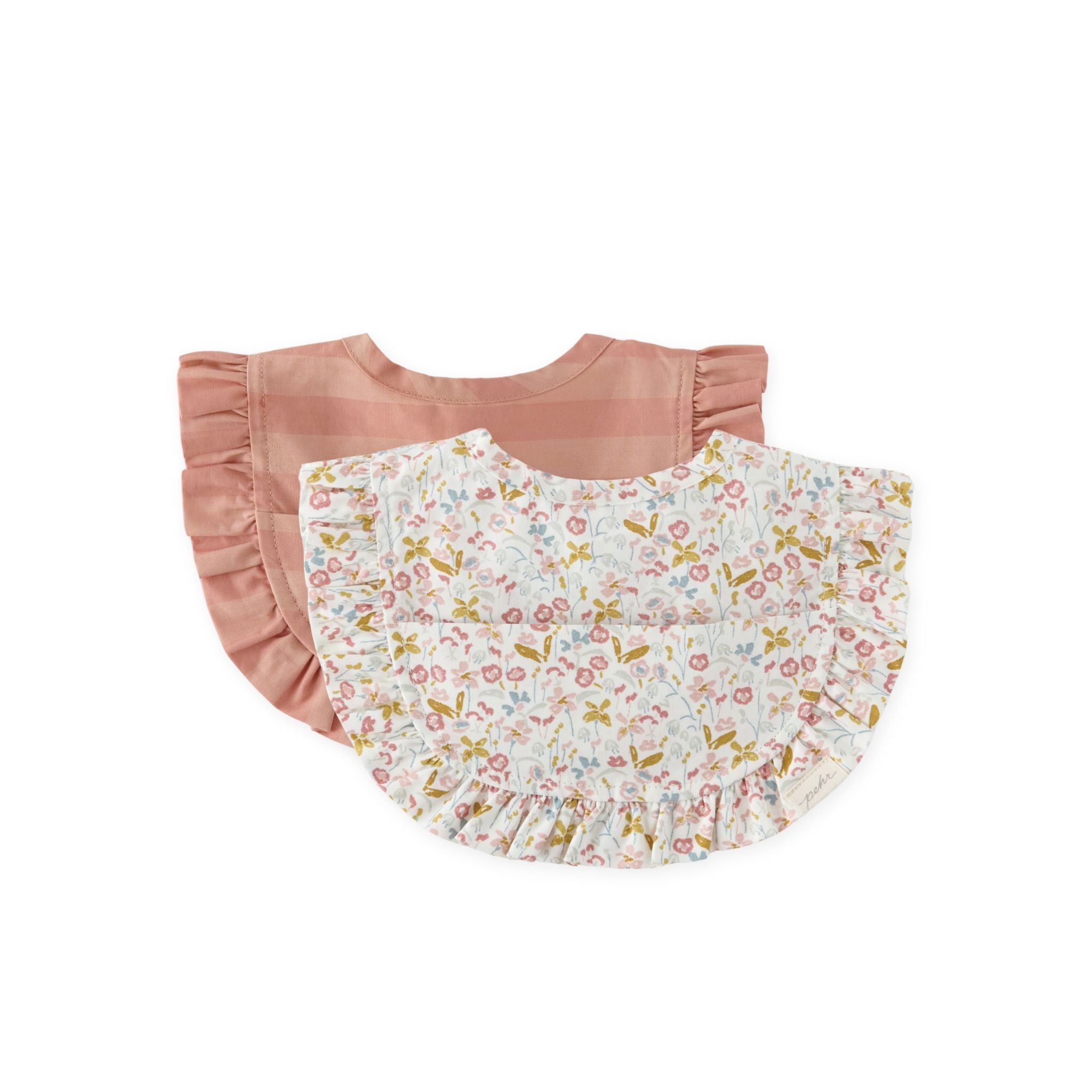 Pehr-Ruffle Smock Bib With Pocket Set of 2-Floret-1