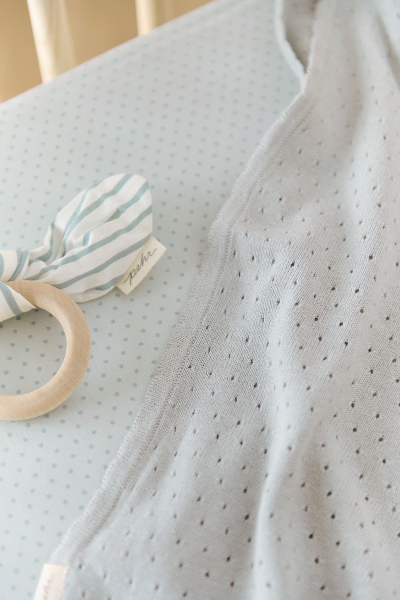 Pehr-Dotty Knit Blanket-Soft Sea-4