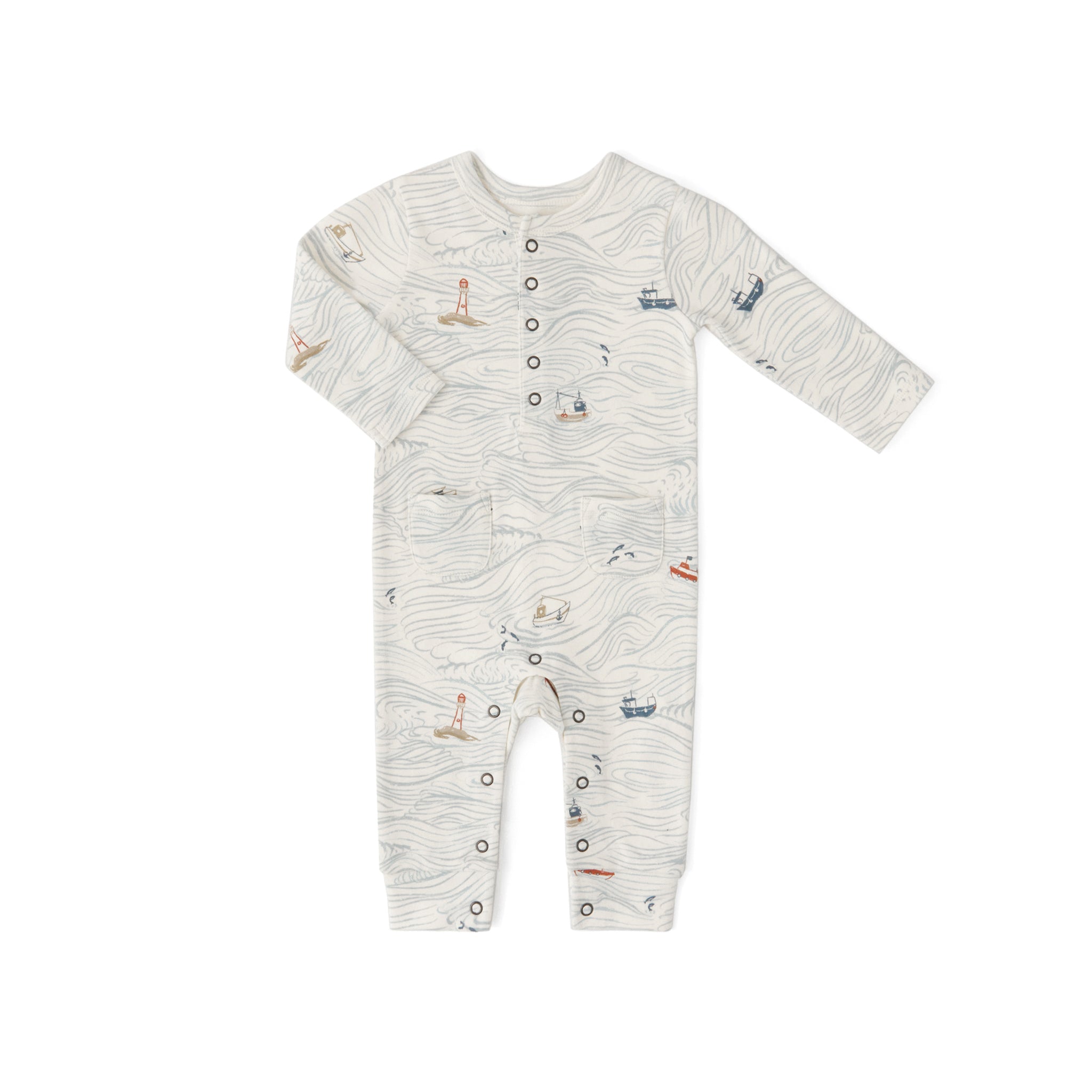 Henley Patch Pocket Romper - High Seas
