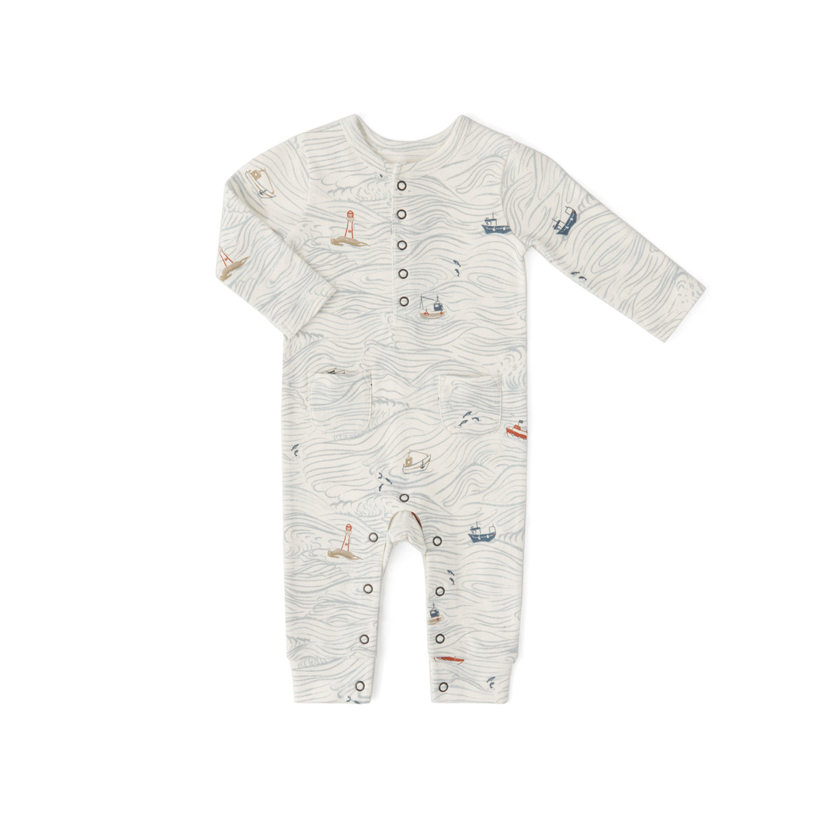 Henley Patch Pocket Romper - High Seas