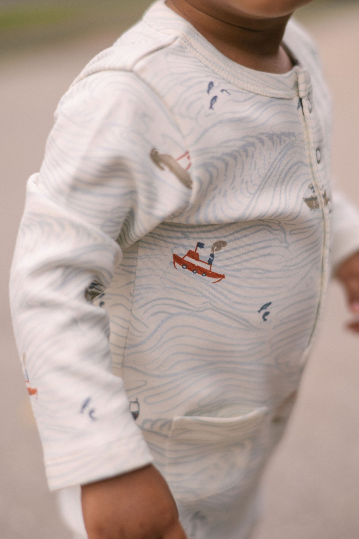 Henley Patch Pocket Romper - High Seas