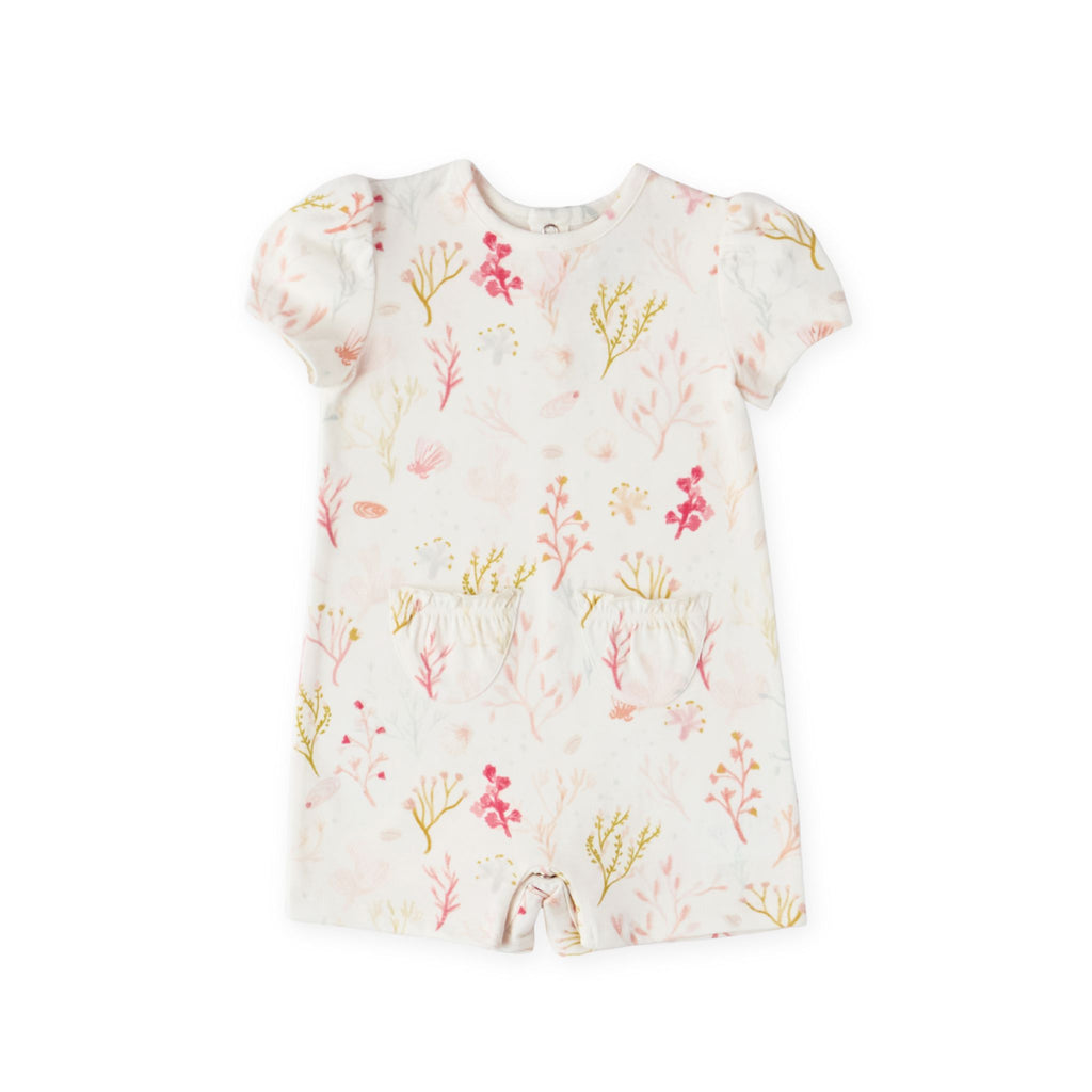 baby short sleeve puff romper sea bloom in pinks pattern