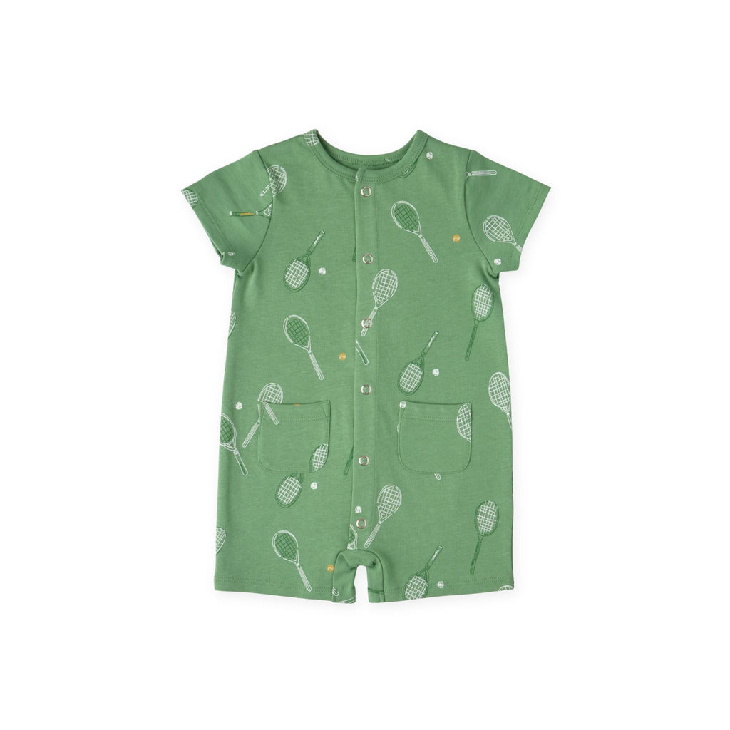 baby short sleeve pocket romper doubles green in greens pattern