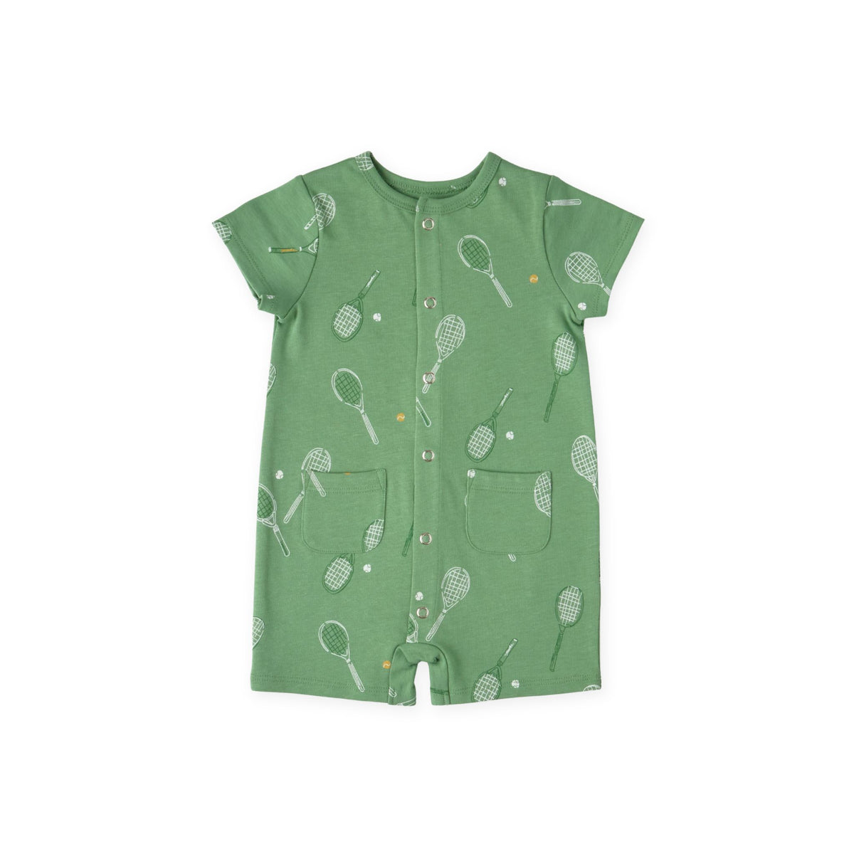 baby short sleeve pocket romper doubles green in greens pattern