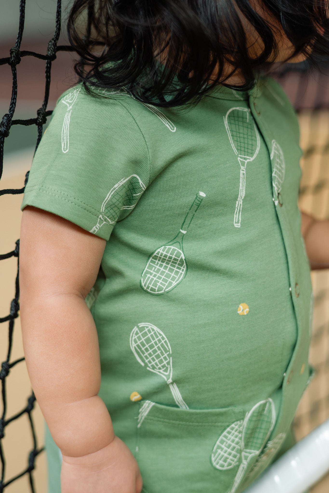 baby short sleeve pocket romper doubles green