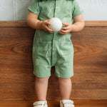 Pehr-Short Sleeve Pocket Romper-Doubles Green-3