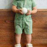 Pehr-Short Sleeve Pocket Romper-Doubles Green-3