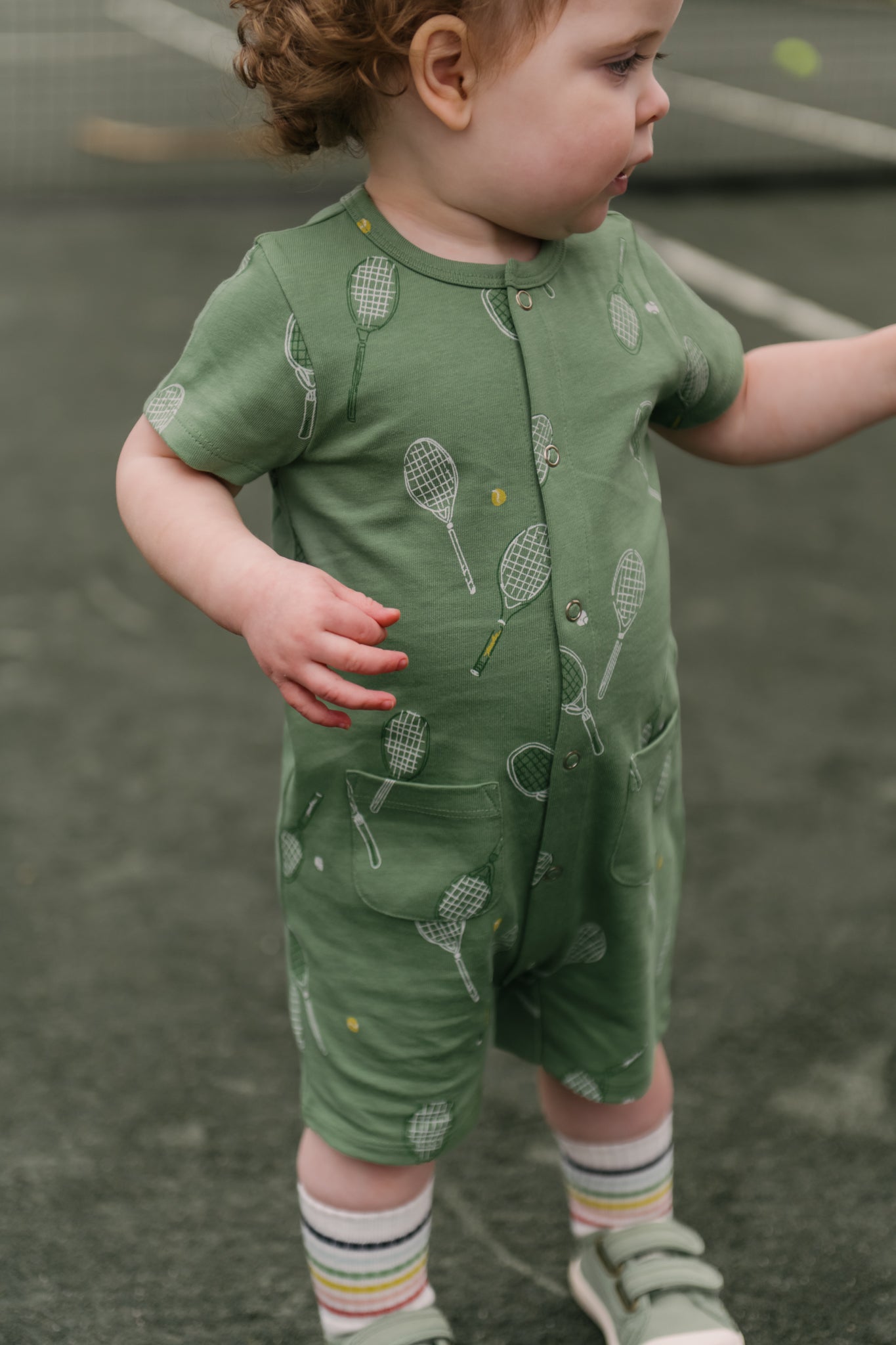 baby short sleeve pocket romper doubles green