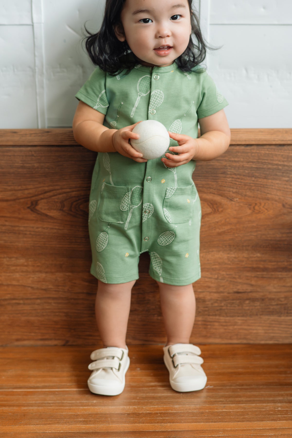 baby short sleeve pocket romper doubles green
