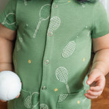 Pehr-Short Sleeve Pocket Romper-Doubles Green-5