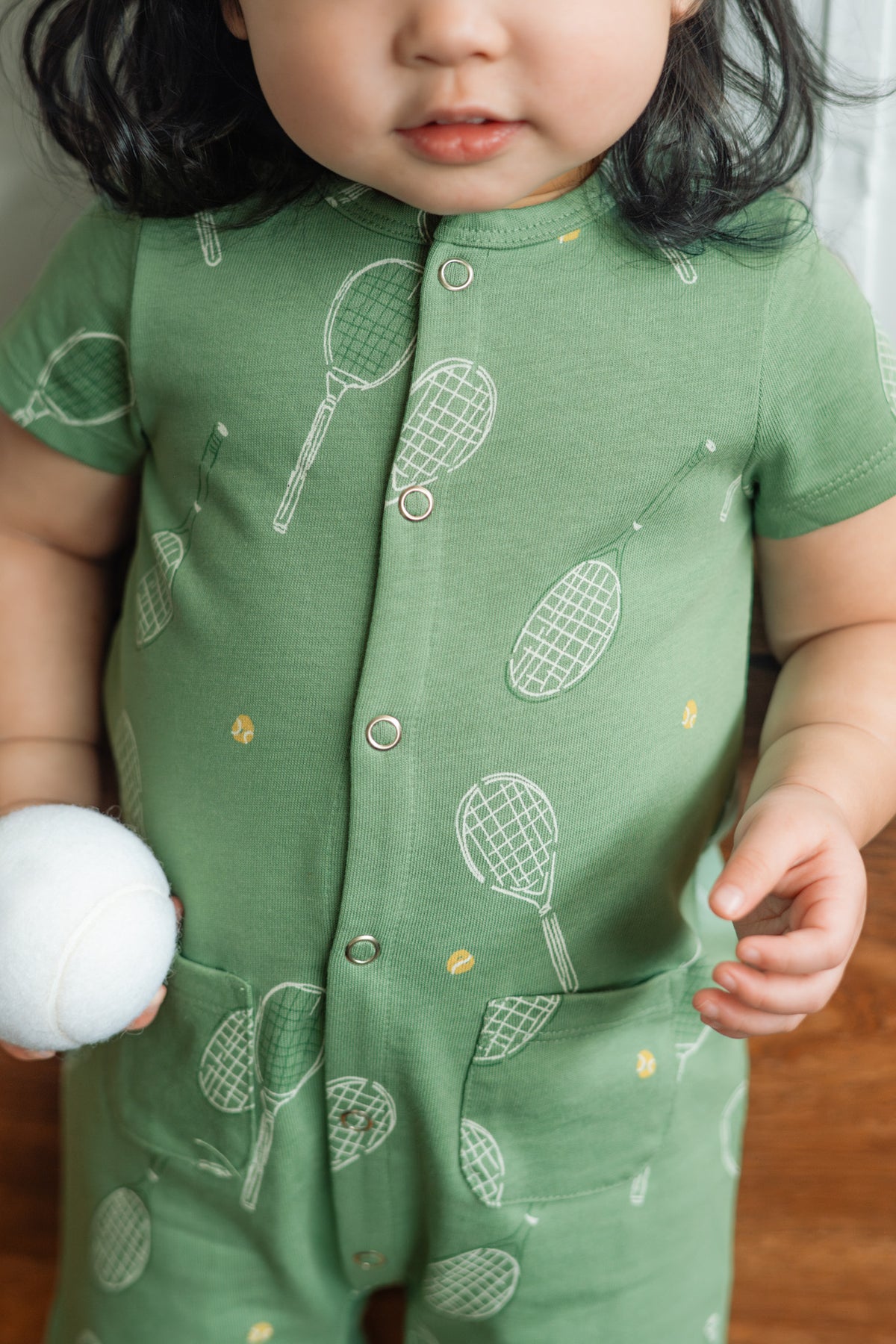 baby short sleeve pocket romper doubles green