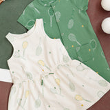 Pehr-Short Sleeve Pocket Romper-Doubles Green-6