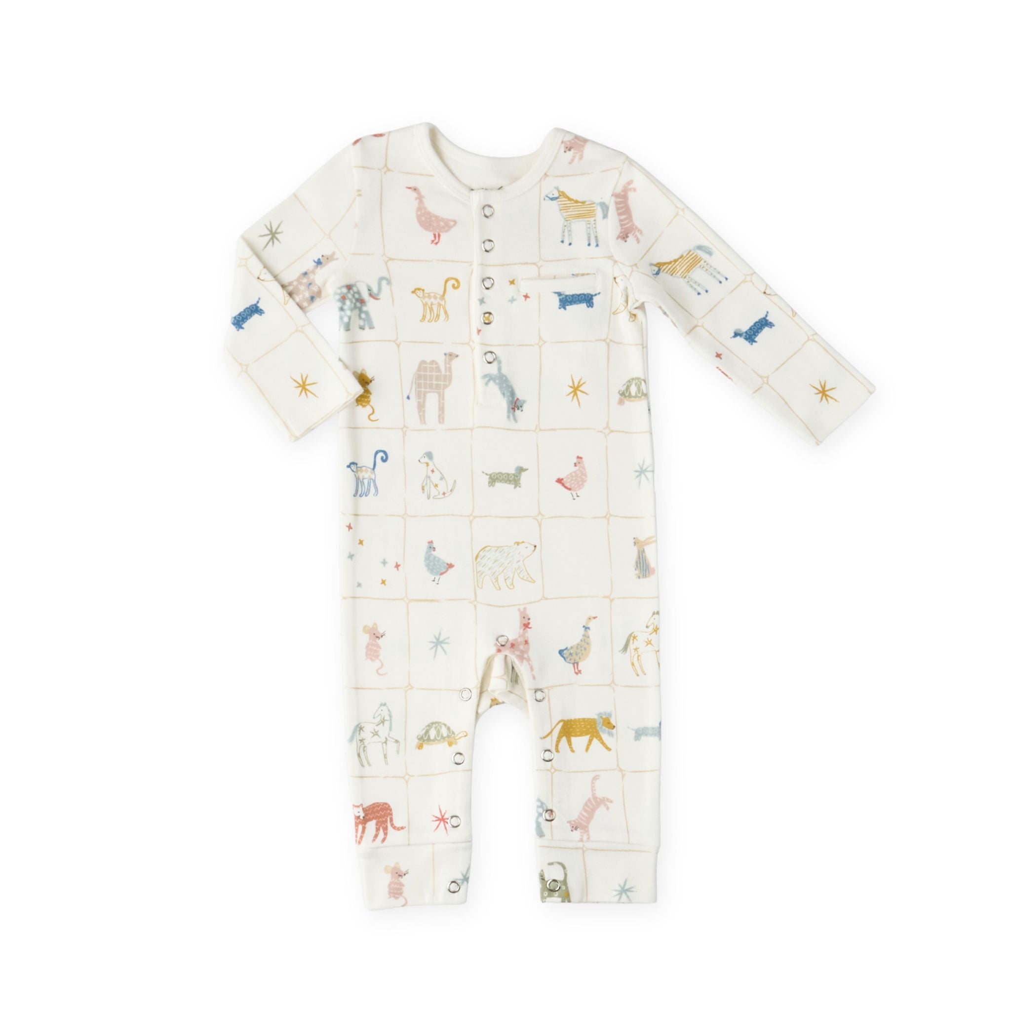baby henley romper animal shuffle in multi pattern