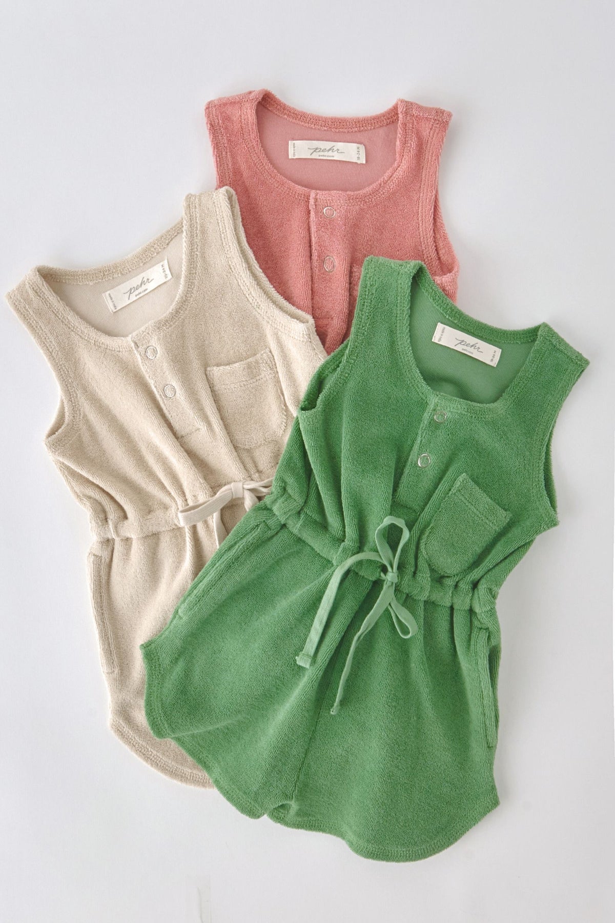baby classic terry drawstring romper sand