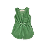 Classic Terry Drawstring Romper - Grass