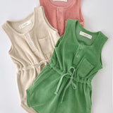 Classic Terry Drawstring Romper - Grass