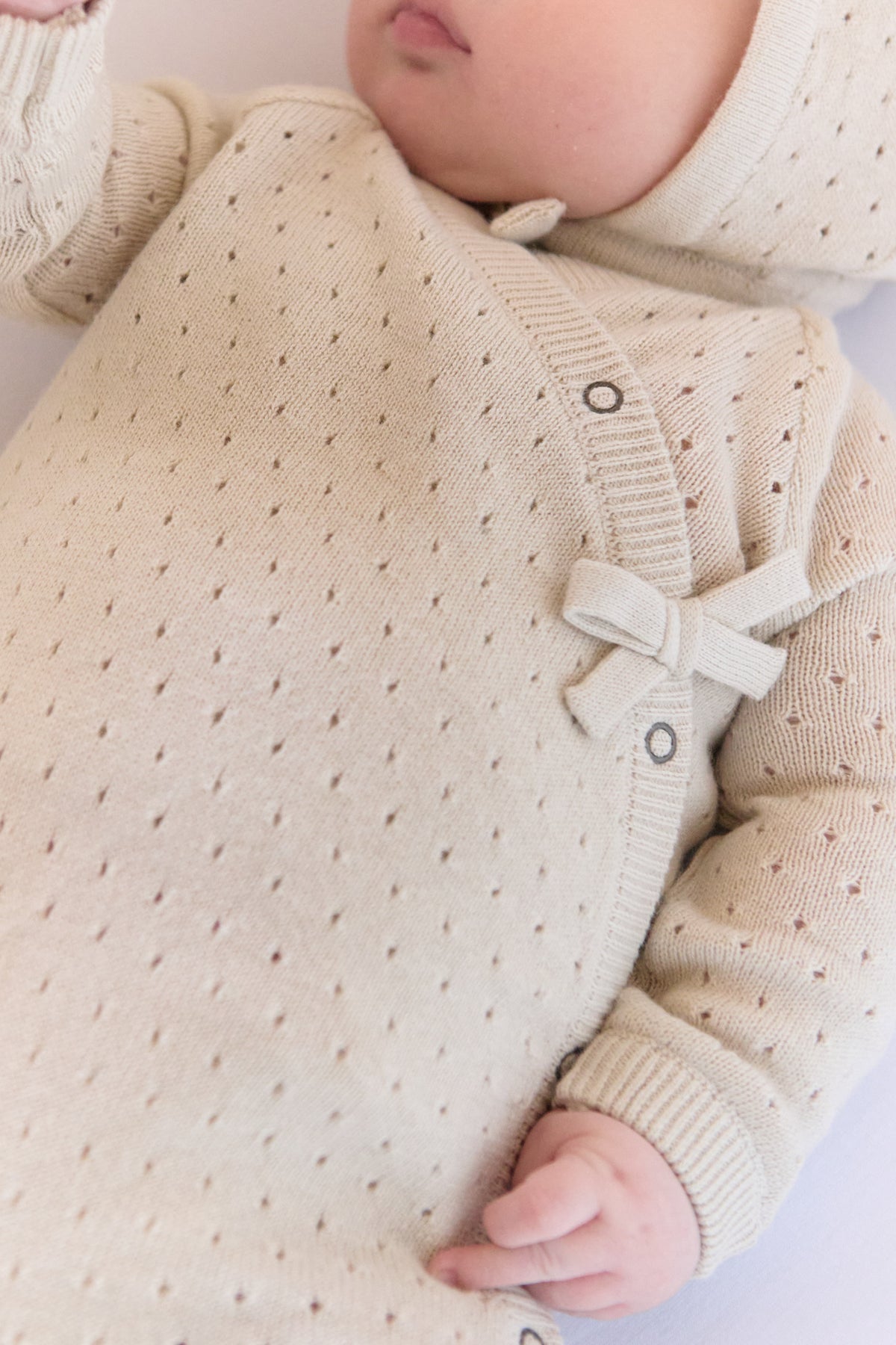 baby pointelle knit kimono romper natural