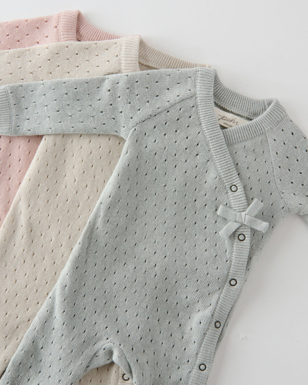 baby pointelle knit kimono romper natural