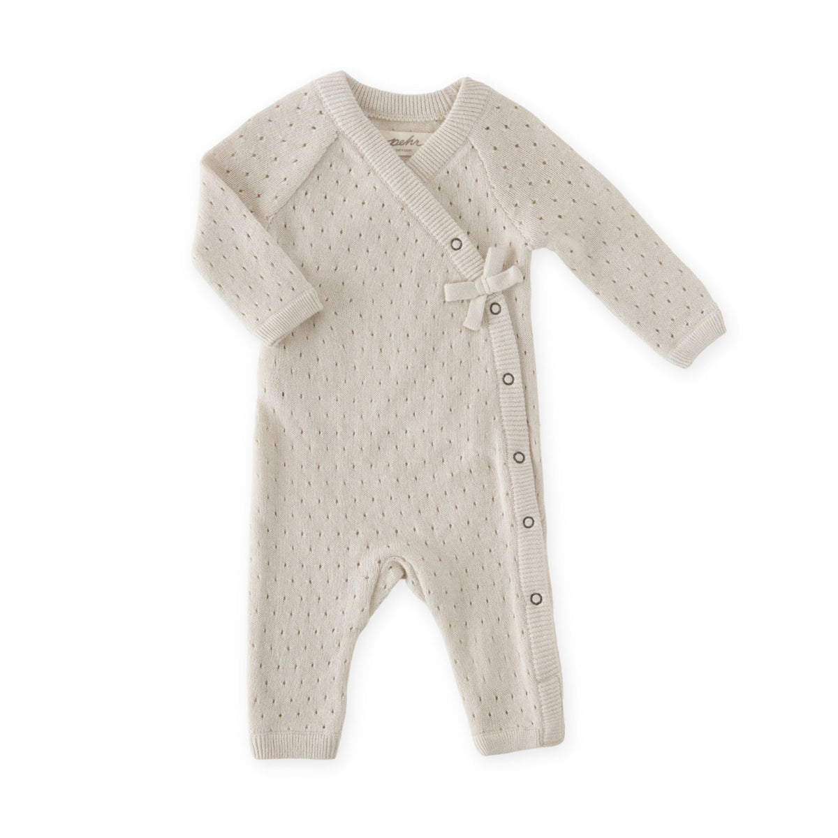 baby pointelle knit kimono romper natural