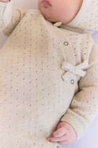 baby pointelle knit kimono romper natural