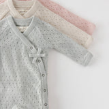 baby pointelle knit kimono romper soft sea