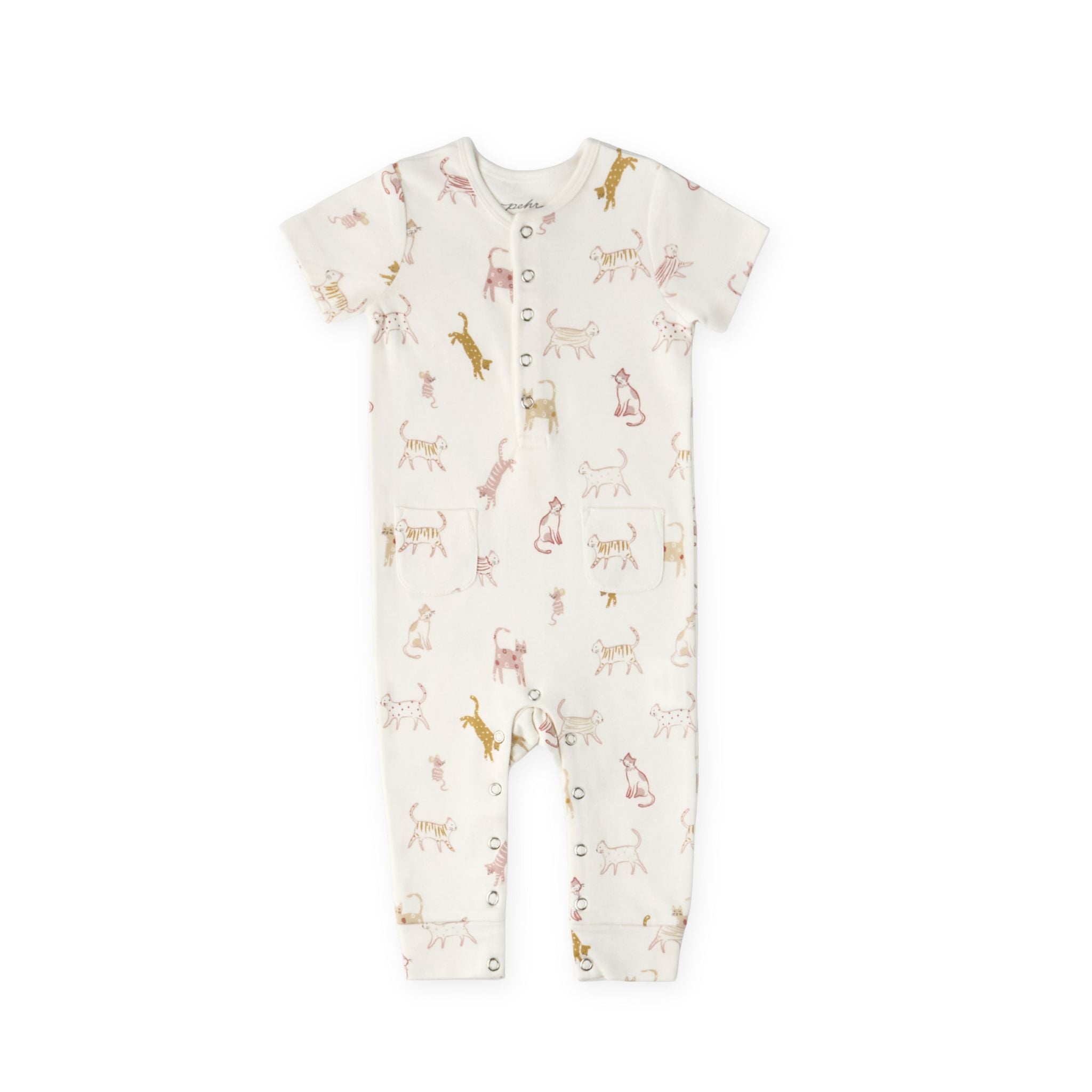 baby short sleeve henley romper copy cat in pinks pattern