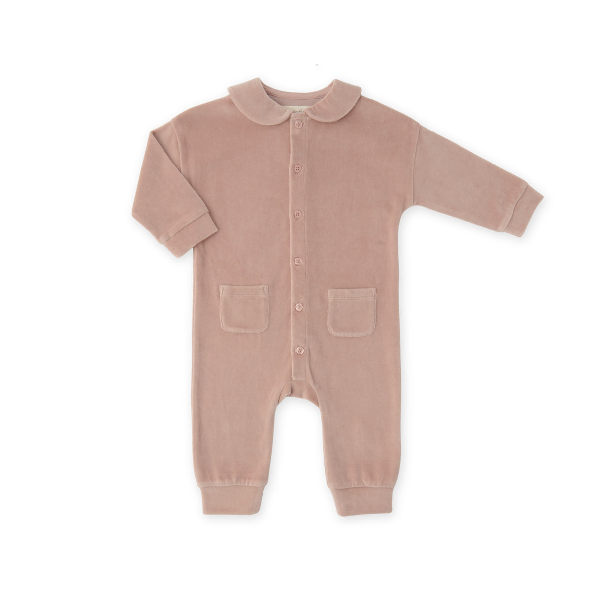 Velour Placket Romper - Rose Pink- Front
