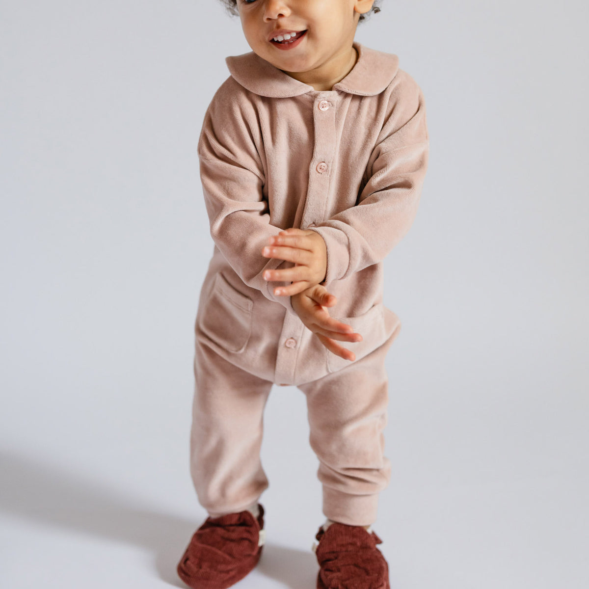 Velour Placket Romper - Rose Pink- Toddler- Booties
