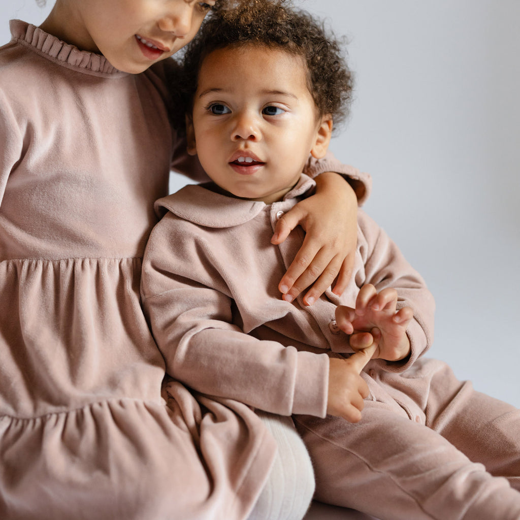 Velour Placket Romper - Rose Pink- Baby and Toddler Matching- Soft