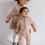 Velour Placket Romper - Rose Pink- Baby and Toddler Matching