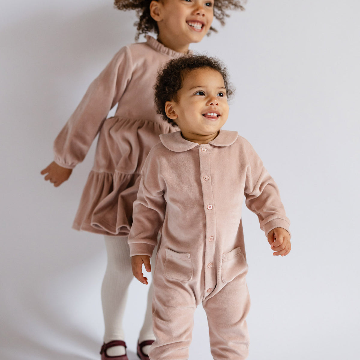 Velour Placket Romper - Rose Pink- Baby and Toddler Matching
