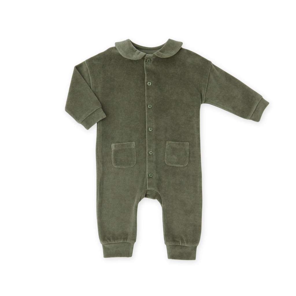 Velour Placket Romper - Pine- Front
