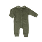 Velour Placket Romper - Pine- Front