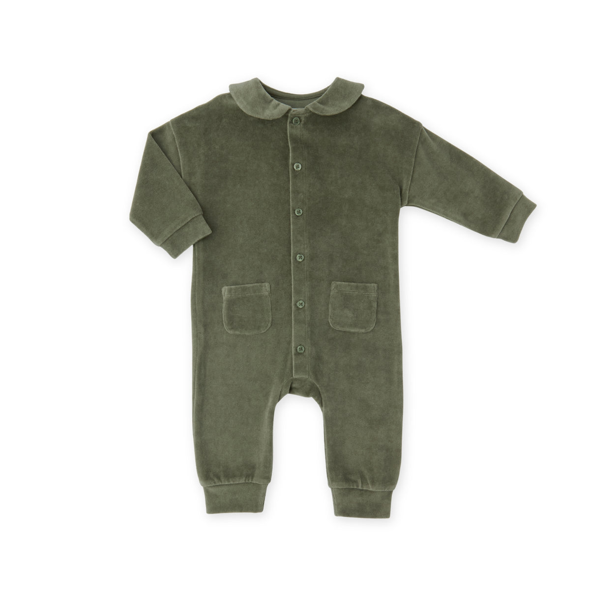Velour Placket Romper - Pine- Front