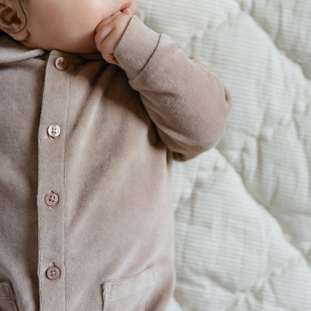 Velour Placket Romper - Rabbit- Baby- Soft- Up Close