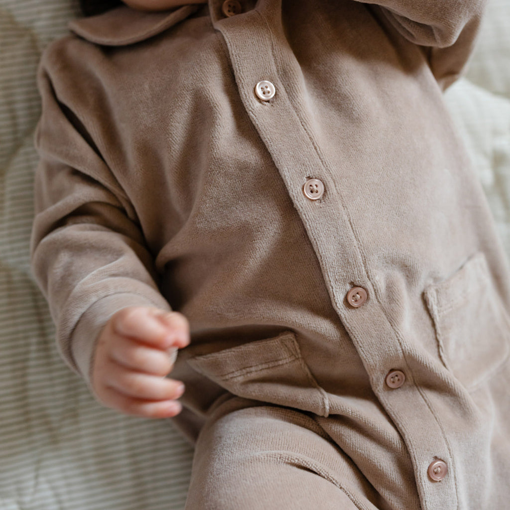 Velour Placket Romper - Rabbit- Baby- Close Up Buttons and Pockets