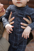 Essentials Henley Patch Pocket Romper - Criss Cross- On Toddler- Snap Buttons- Windowpane Check Print